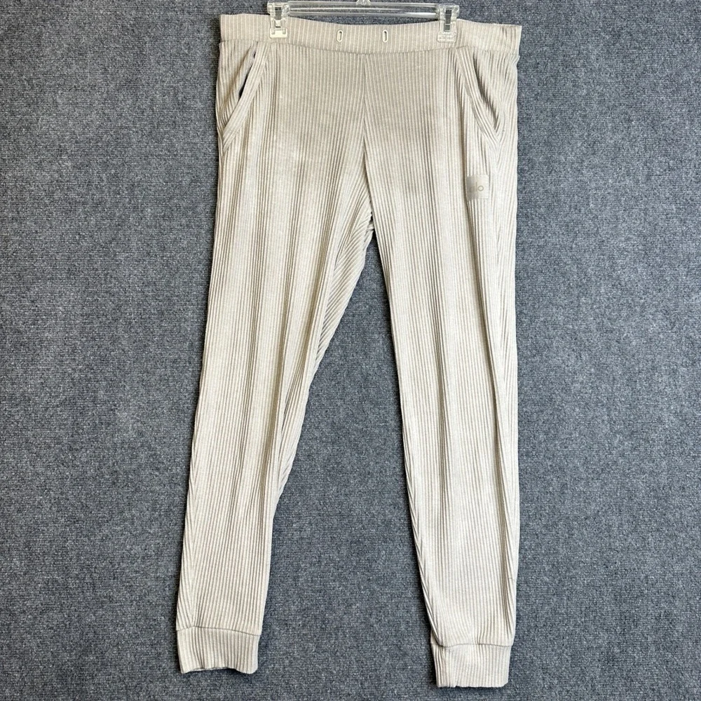 Alo Yoga Muse Ribbed Jogger Pants Womens Medium Bone White Loungewear Athleisure